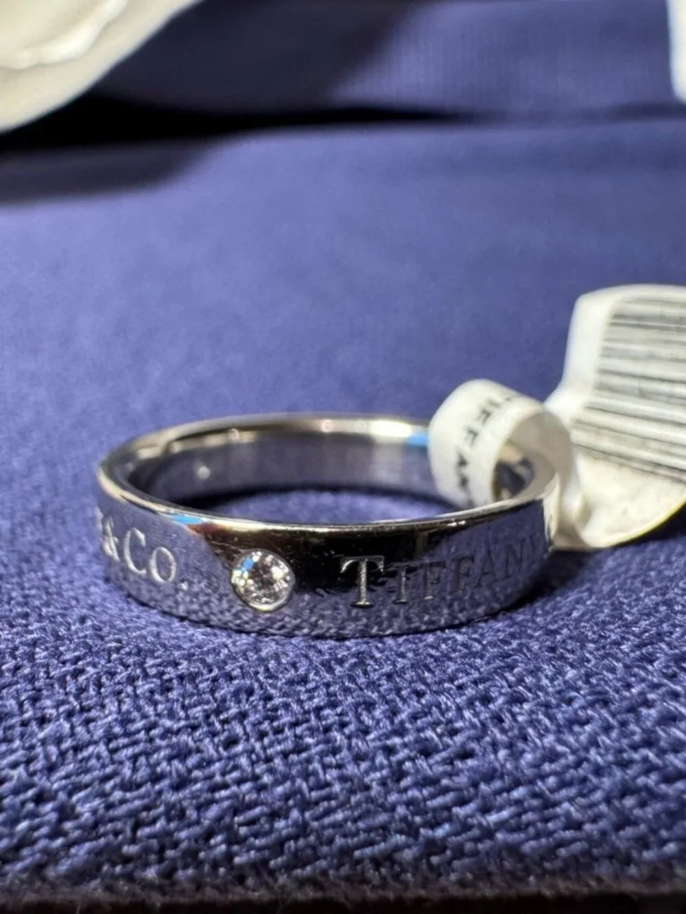 Tiffany & Co. 950 Platinum 3 Diamond Wedding Band  Ring - Size 7.5